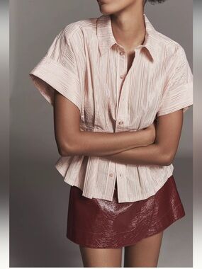 The Bobbie Short-Sleeve Fitted-Waist Lurex Stripe Blouse by Pilcro